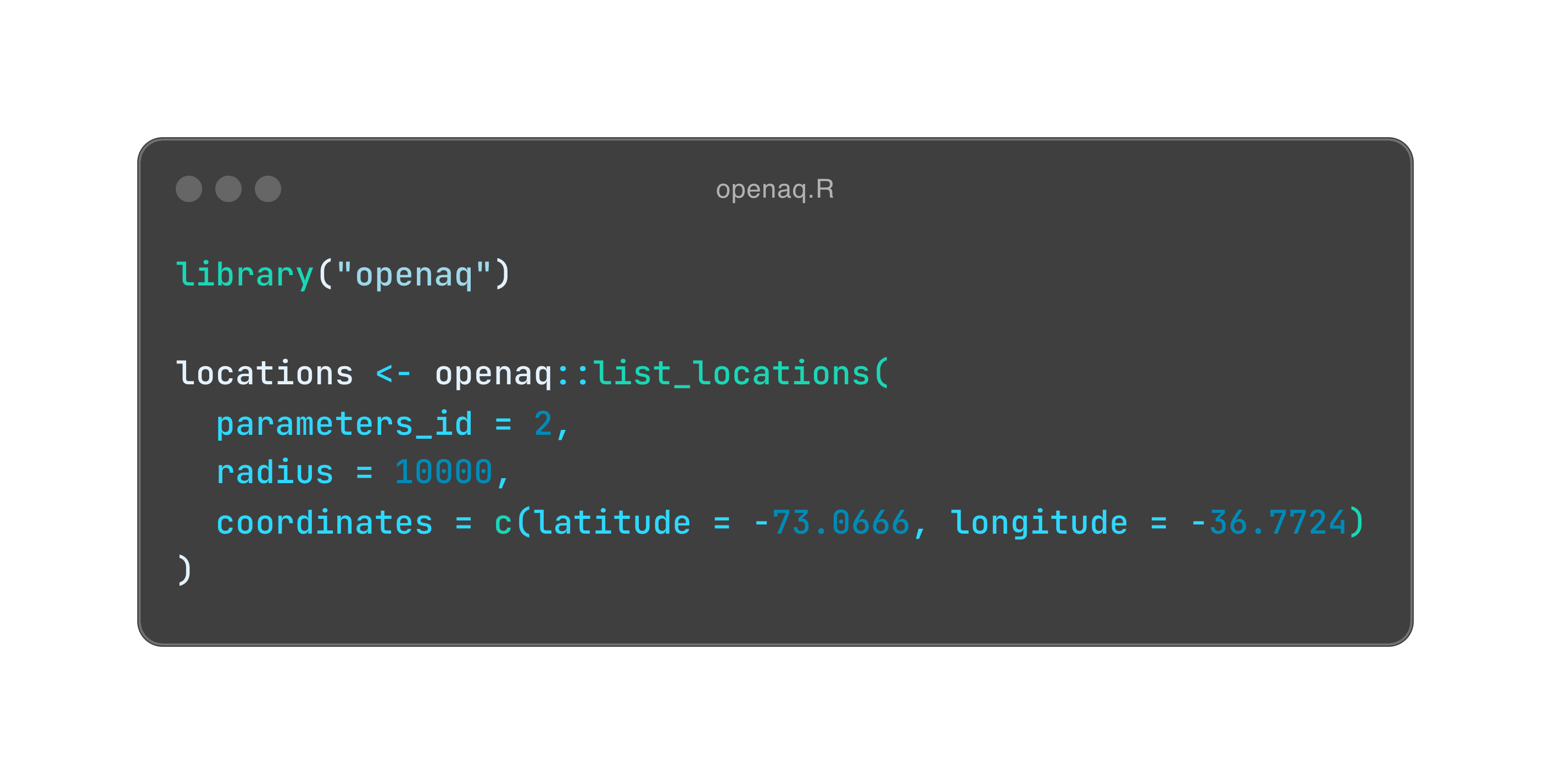 code snippet of openaq R package